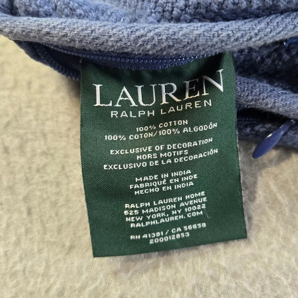 Ralph Lauren Pillow Sham Set Unisex 18x18 Blue Cotton Pique RLL Monogram Square